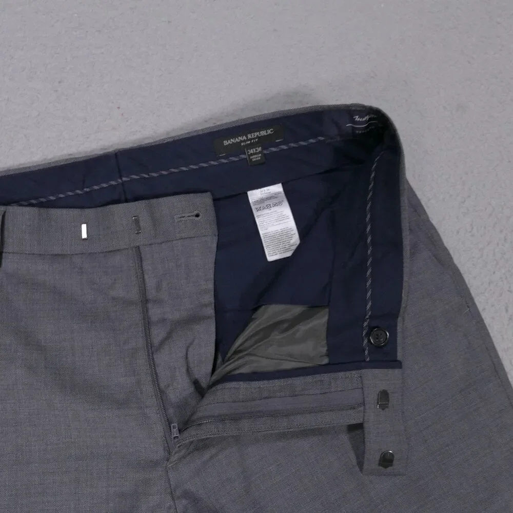 Banana Republic Modern Slim Fit Dress Pants Men's 34x32.5 Gray Flat Front Wool